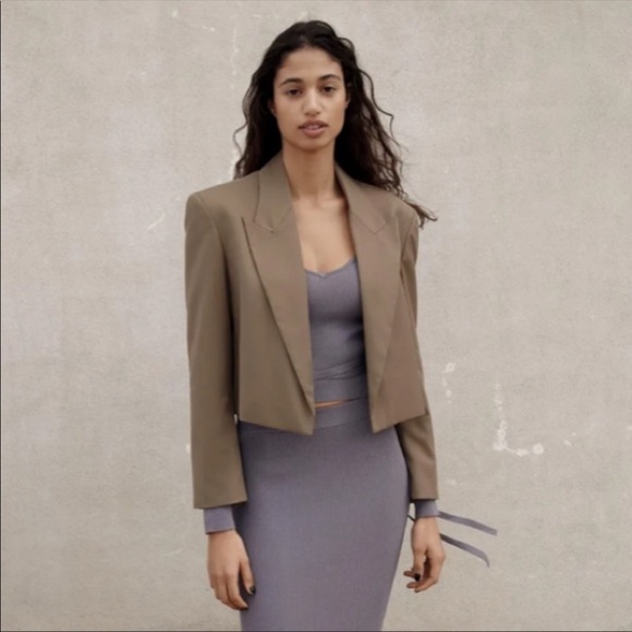 New Zara Cropped Oversized Blazer Tan M - Picture 5 of 7